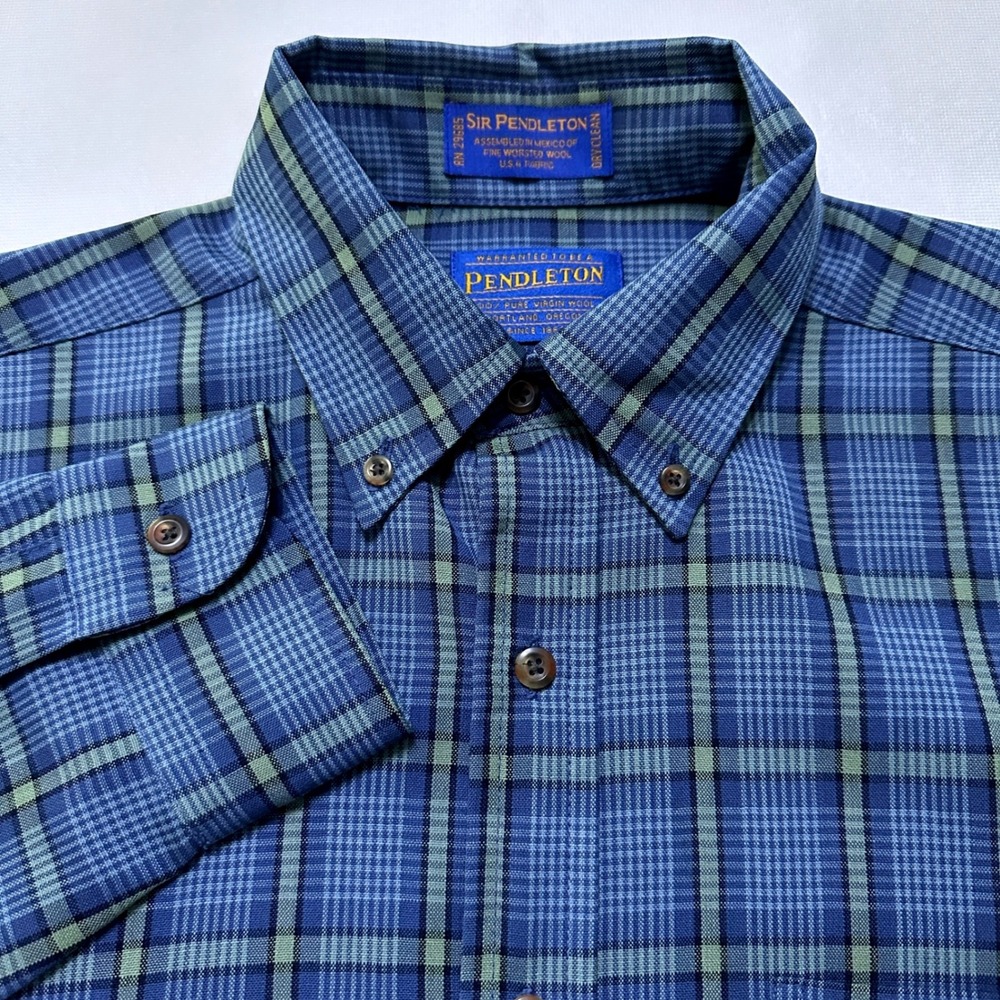 Vintage Pendleton Sir Pendleton Fine Worsted Wool Plaid Shirt M Blue Heritage